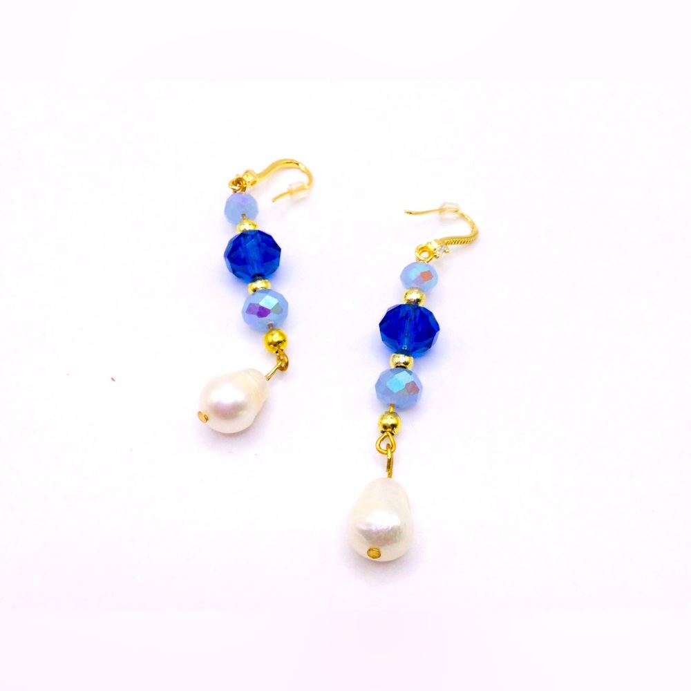 Blue Crystal and Pearl Earrings